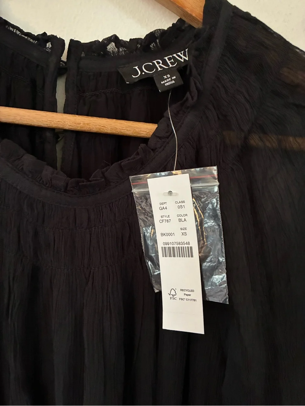 J. Crew Crinkle chiffon sheer long-sleeve maxi dress black